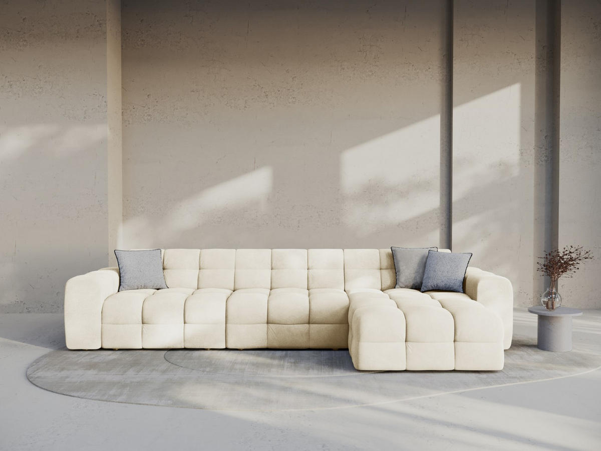 ECKSOFA rechts Kendal aus Samt elfenbein 5 Sitzplätze - Creme, Textil (173/357cm) - Micadoni