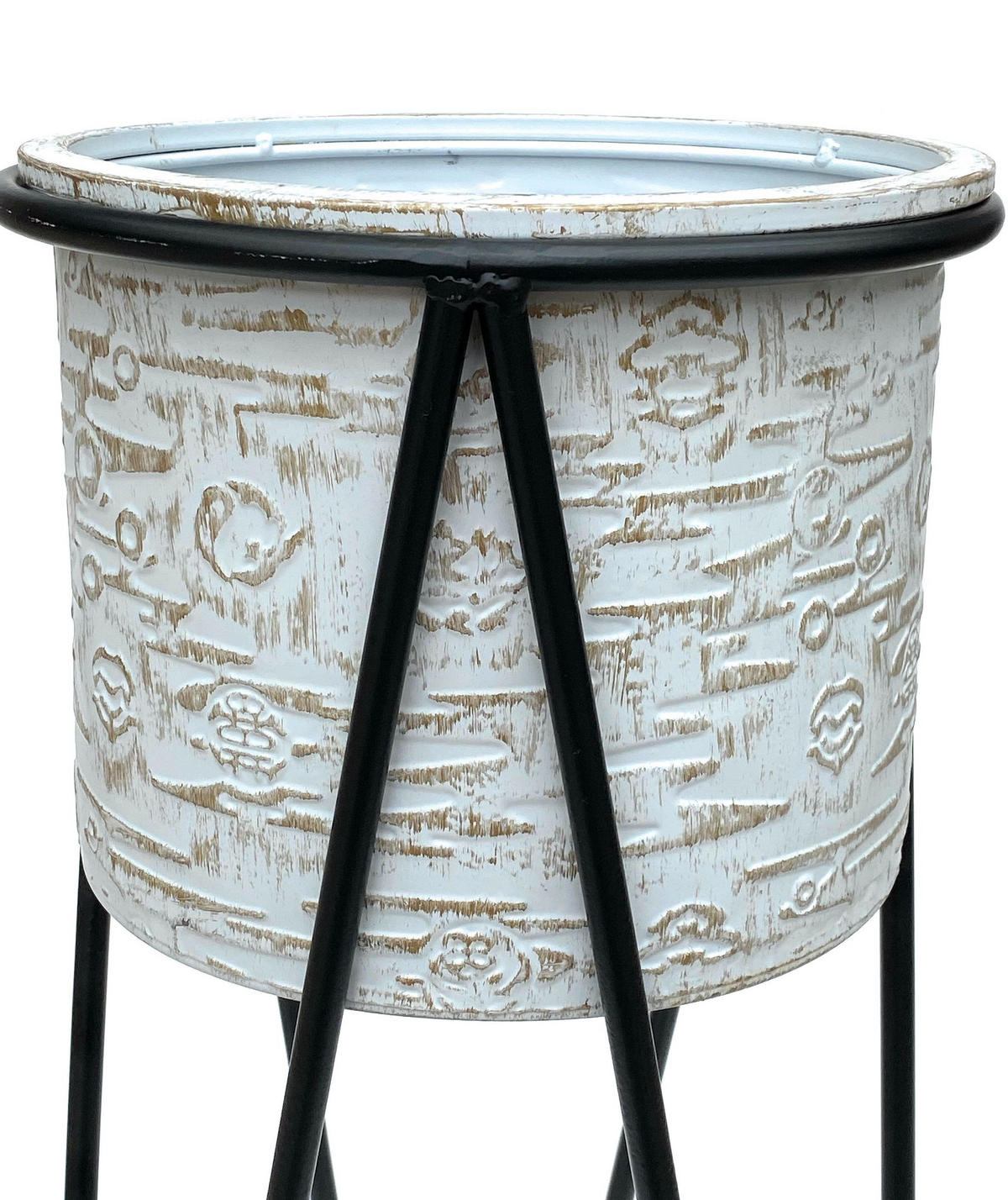 BLUMENHOCKER mit Topf Metall Schwarz/Weiß 28/28/75 cm - Schwarz, Metall (28/75/28cm) - DanDiBo