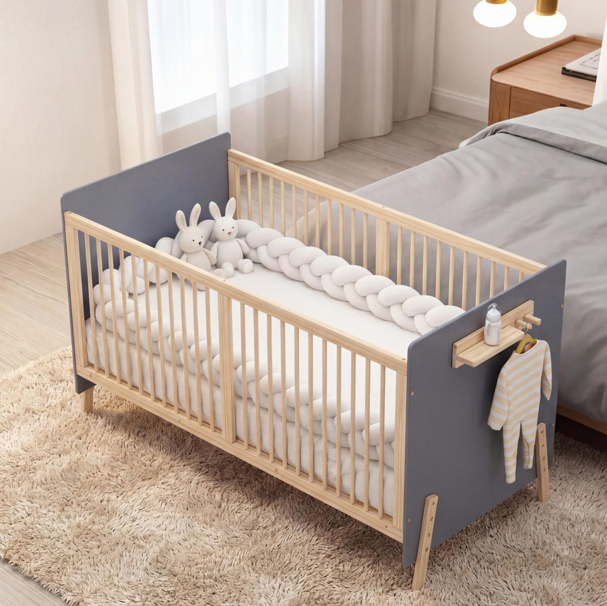 KINDERBETT Babybett 70/140 cm aus massivem Fichtenholz mit 3-facher Höhenverstellung Blaugrau/Natur - Blau, Holz (70/140cm) - Modenvie