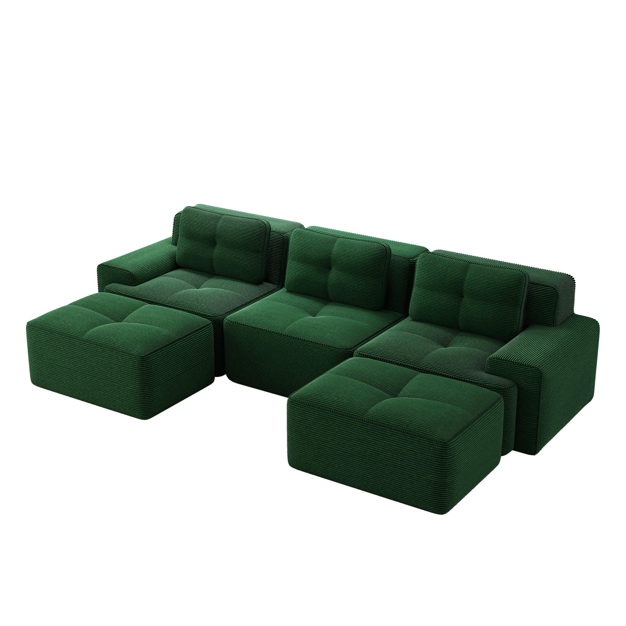 WOHNLANDSCHAFT DE-34113 modular 3-Sitzer mit Ottoman Grün - Grün, Textil (177/69/293cm) - ComfortXL
