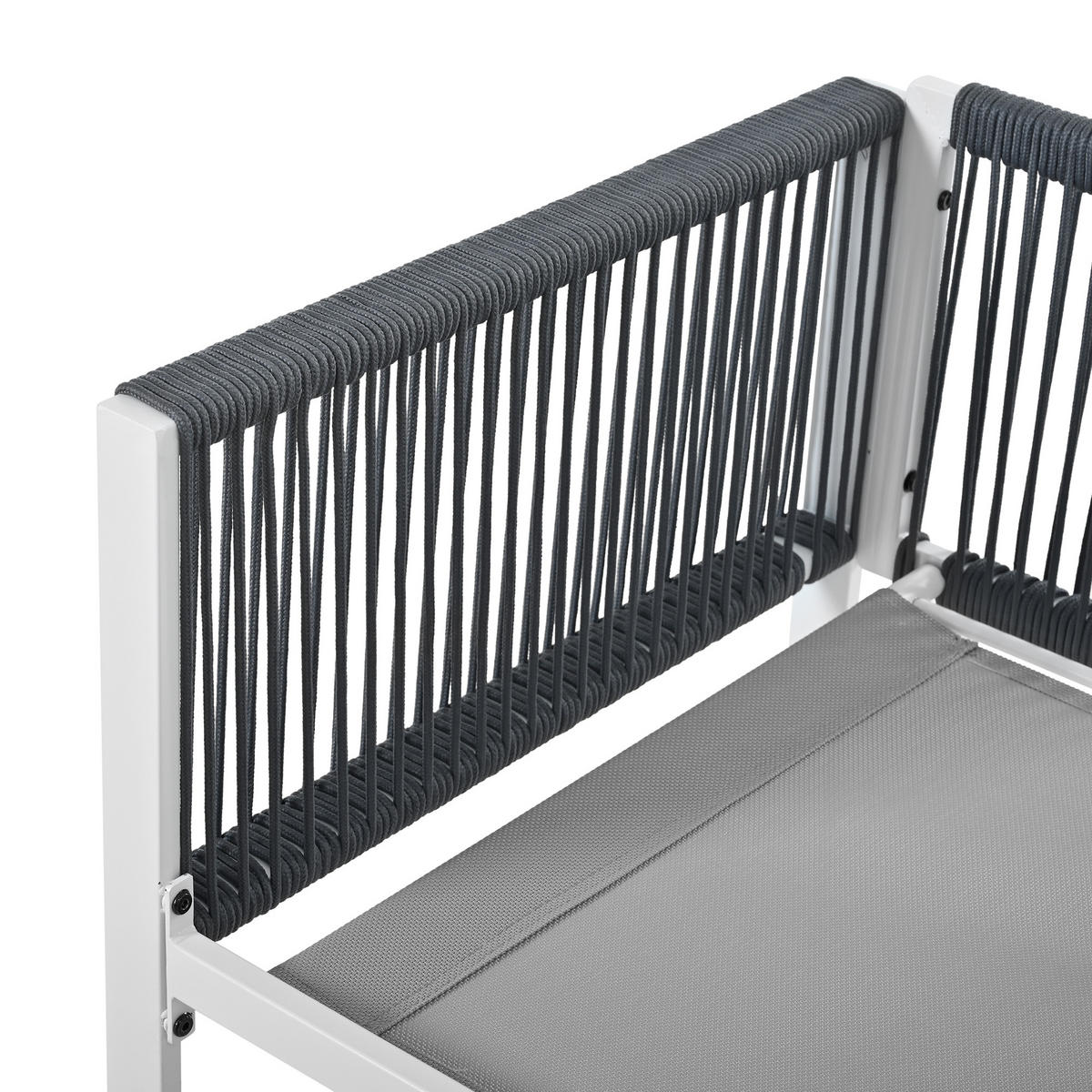 GARTENESSGRUPPE Grau/Weiß 7-teilig für 6 Personen mit Glasplatte & Seilgeflecht - Grau, Metall - PANGIVO