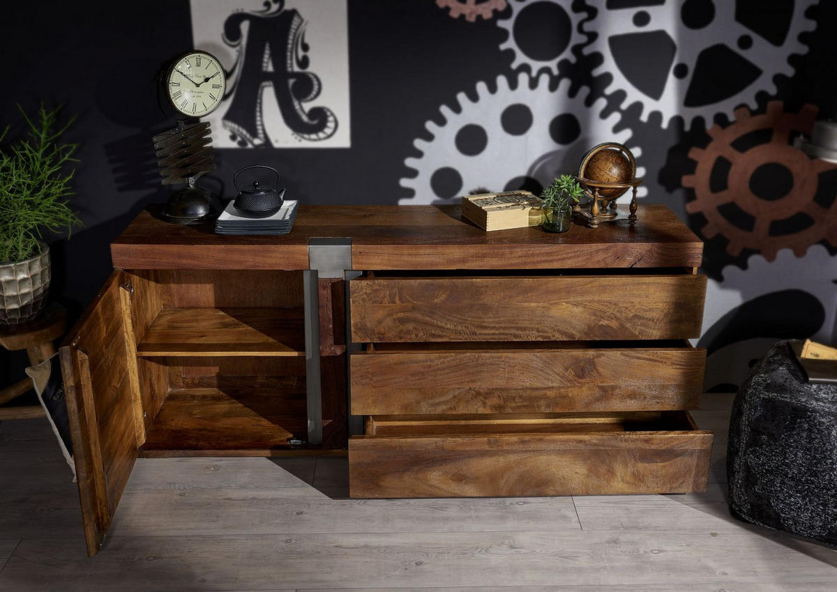SIDEBOARD Mango 180x45x75 braun lackiert Amsterdam #11 - Braun, Holz (180/75/45cm) - Massivmoebel24