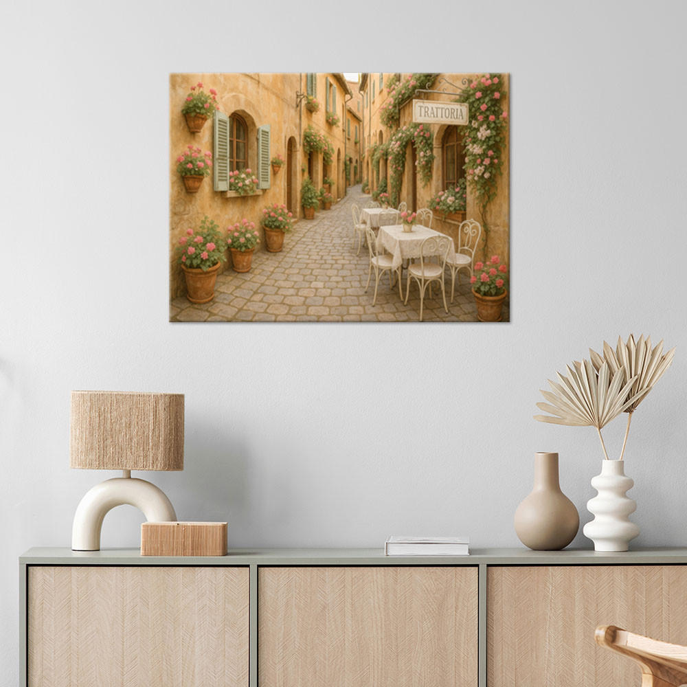 LEINWANDBILD Toskana Italienische Straße Blumen 100x70cm - Beige, Textil (100/70cm) - Feeby