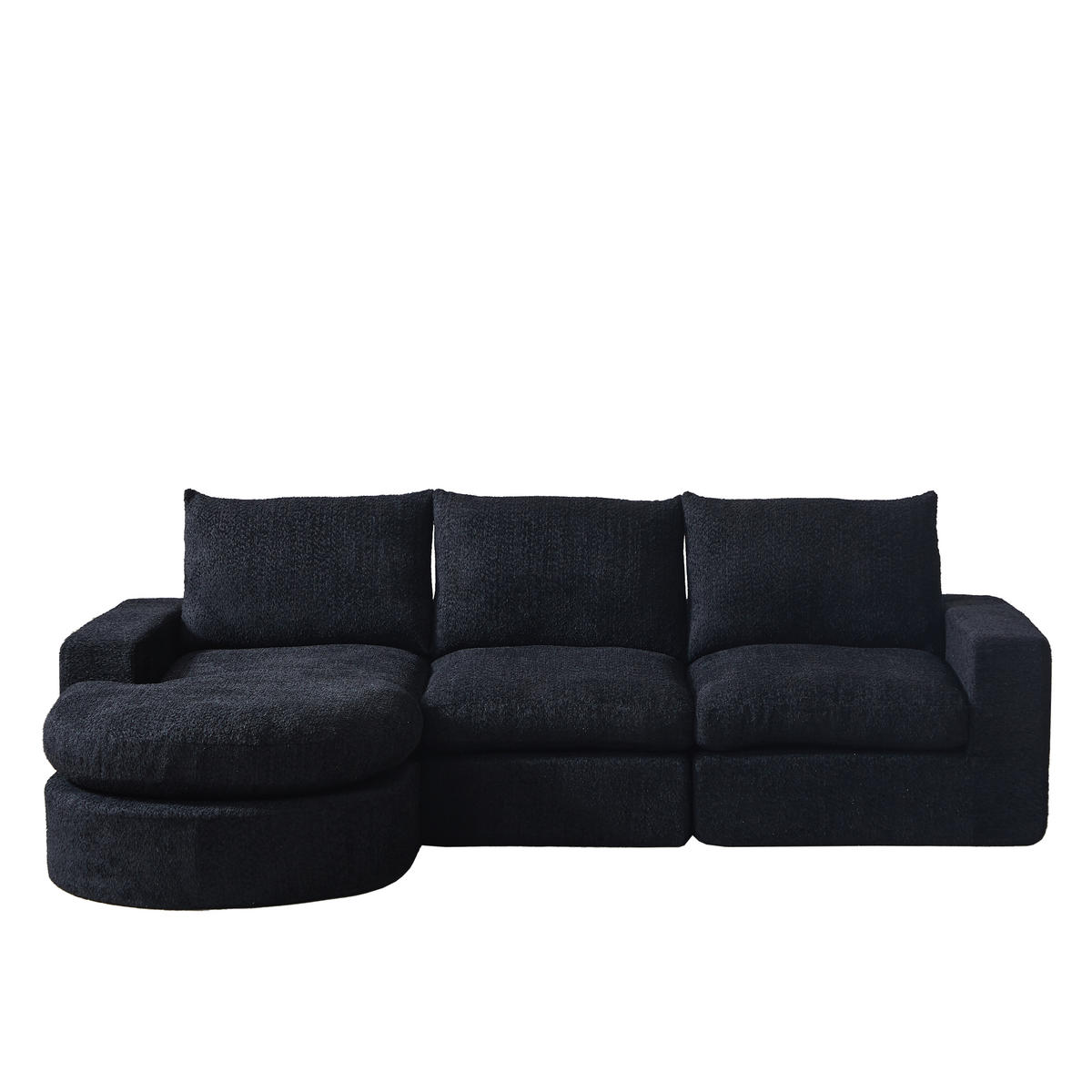 ECKSOFA aus Chenille Schwarz mit verstellbarer Chaiselongue, 4 Modulen und ohne Montage - Schwarz, Textil (250/160cm) - Modfu