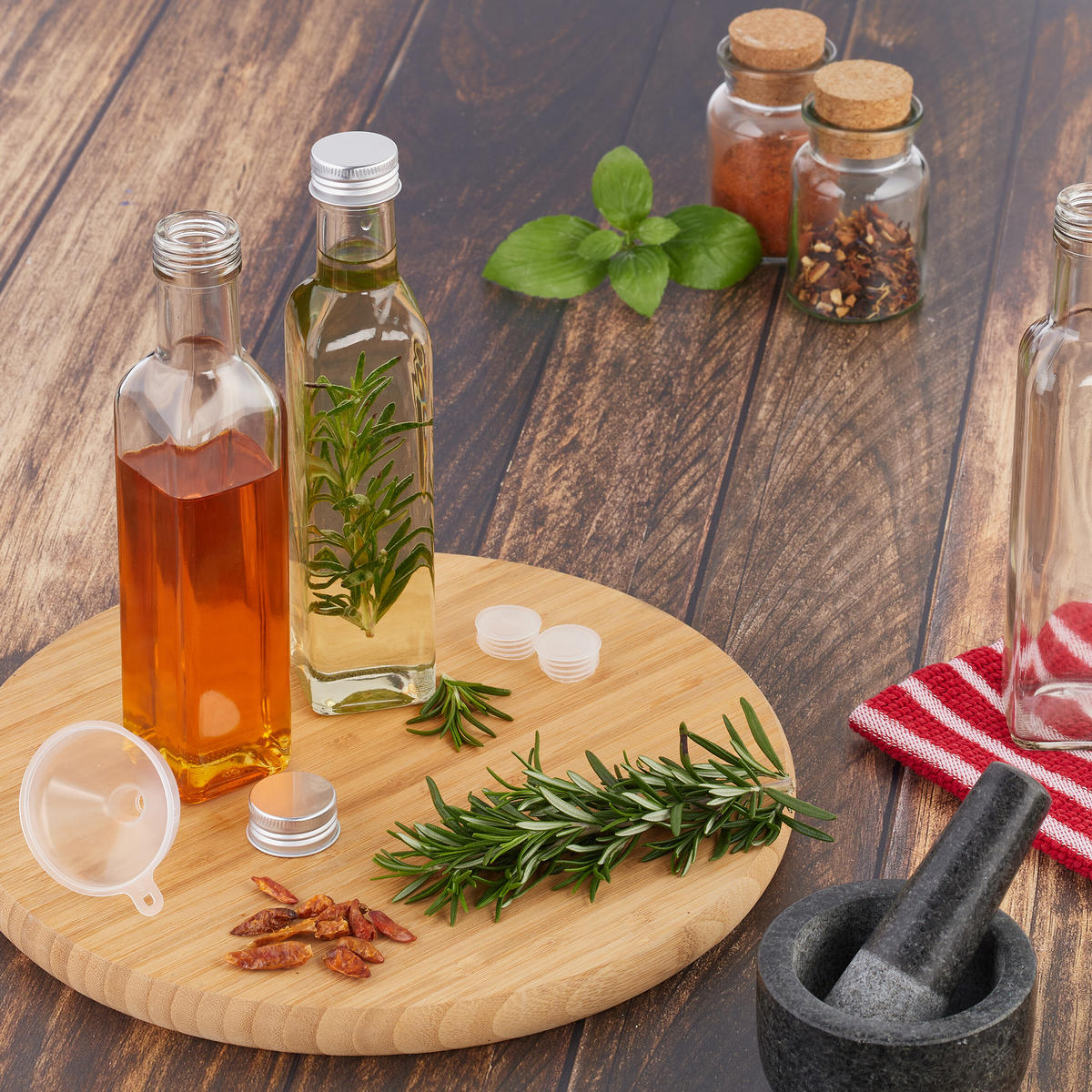 FLASCHEN-SET - Transparent, Glas/Metall (4.5/22/4.5cm) - Relaxdays