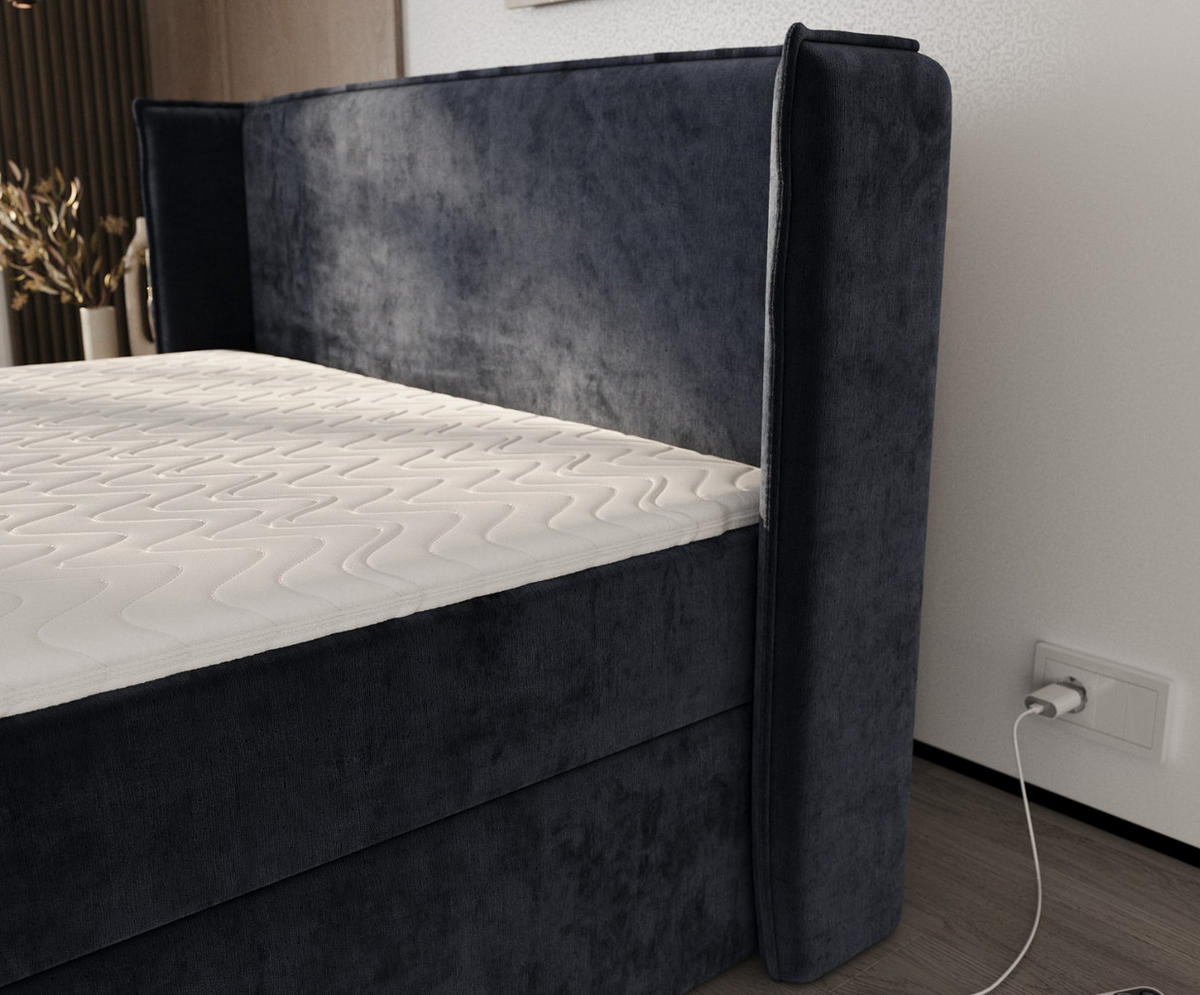 BOXBETT Viva 200/200 cm Marineblau im Lotta Stoff - Schwarz/Dunkelblau, Holz/Holzwerkstoff (200/200cm) - AltaBeds