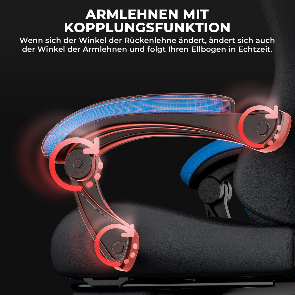 GAMINGSTUHL ergonomisch höhenverstellbar PVC Schwarz Blau - Blau, Kunststoff (63/120.5/58.5cm) - Meubliv