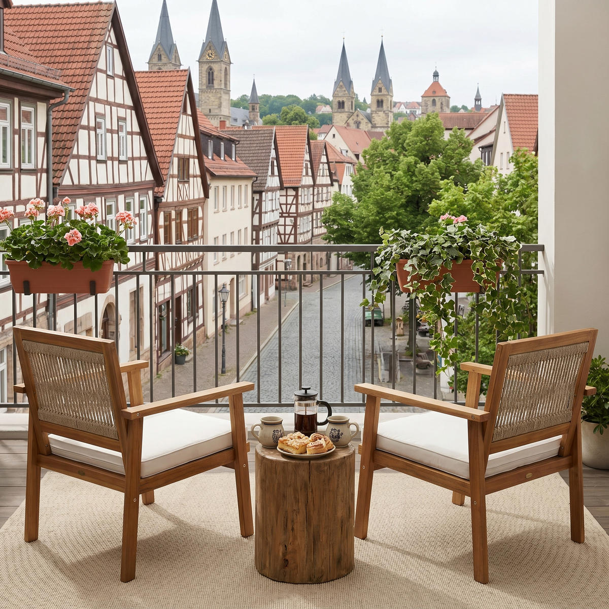 2ER-SET Outdoor Armlehnstühle 75cm - Akaziefarben, Holz (64/74.5/64cm) - Hometopia