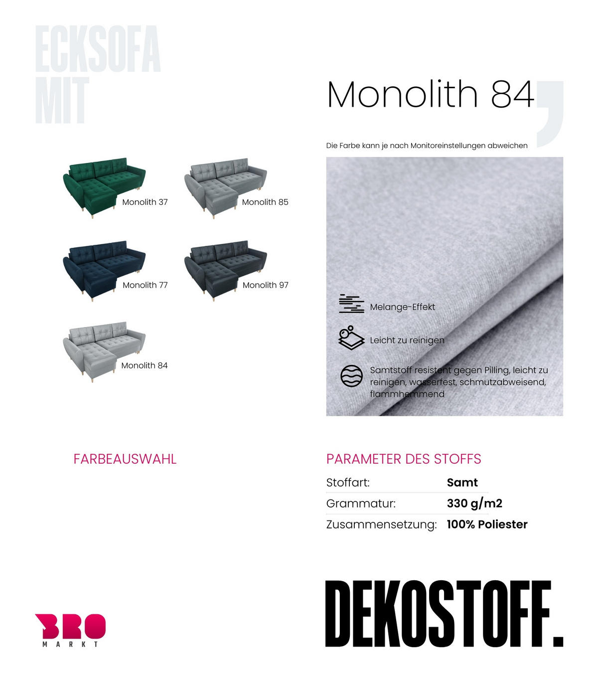 ECKSOFA Henry mit Schlaffunktion Grau Samtstoff - Grau, Textil (232/141cm) - Bromarkt