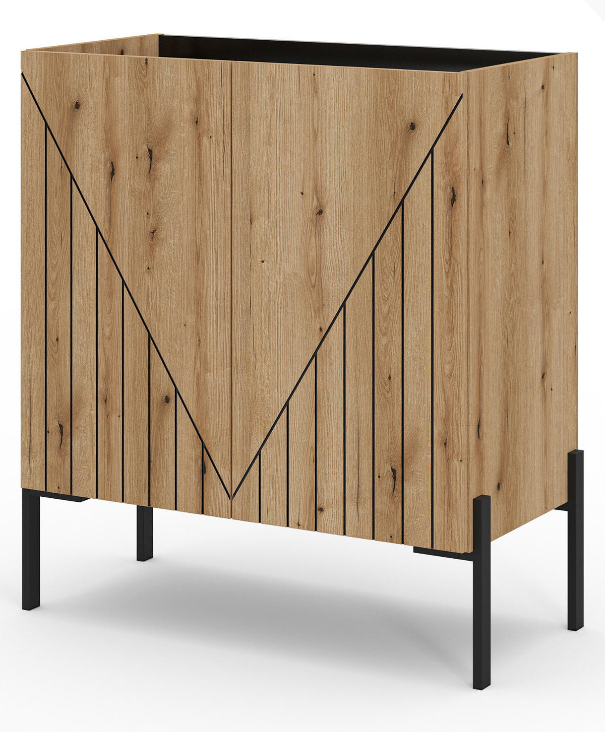 KOMMODE Evoke Eiche 80 x 91 cm, Sideboard mit Soft-Close - Eichefarben/Schwarz, Holzwerkstoff/Metall (80/91/40cm) - Inn.Furn