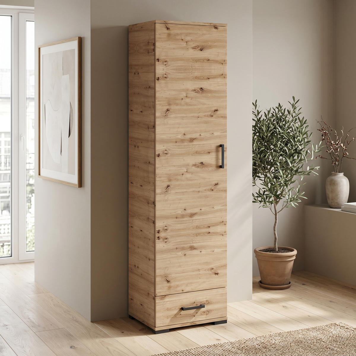 DREHTÜRENSCHRANK ALBANO 50/186/40cm 1-türig Eiche Artisan - Eiche Artisan, Holzwerkstoff (50/186/40cm) - MASSENO
