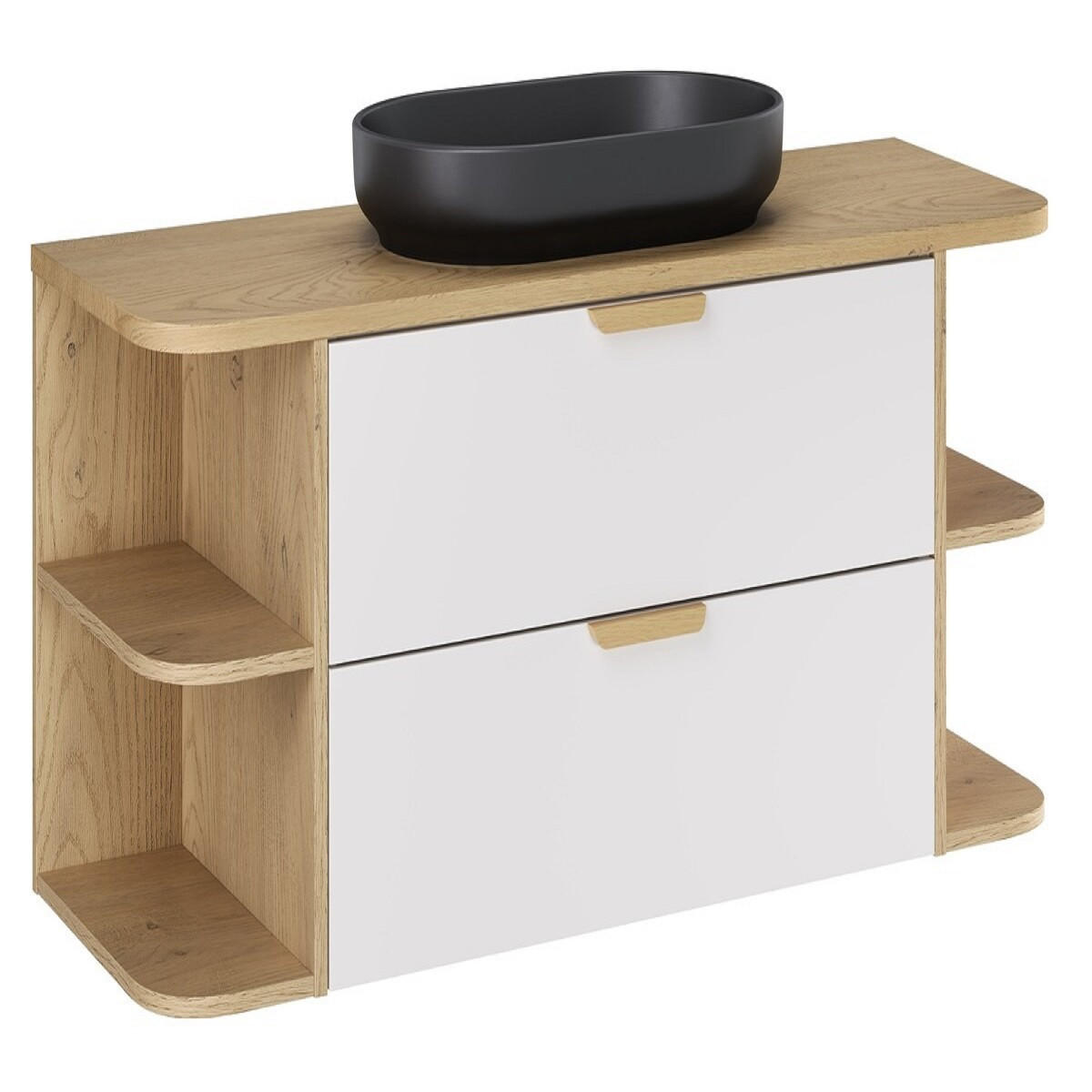 BADMÖBEL-SET 120 cm 5 Teile - Aster White A BM421 in Weiß/Matt - Schwarz/Weiß, Holz (120/50/46cm)