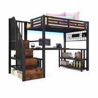 HOCHBETT 90/200 mit LED-Beleuchtung, Schreibtisch und Stauraumtreppe in Schwarz - Schwarz, Holzwerkstoff/Metall (90/200cm) - EVRYAE