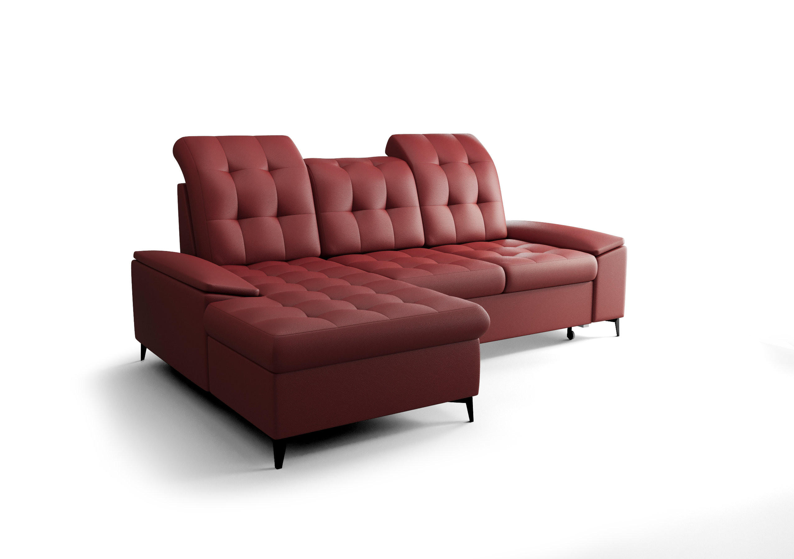 ECKSOFA KONGO RBN18, Eckcouch in L-Form mit Schlaffunktion, Farbe: Rot, Kunstleder, Ottomane Links - Rot, Textil (257/172cm) - O-Sofa
