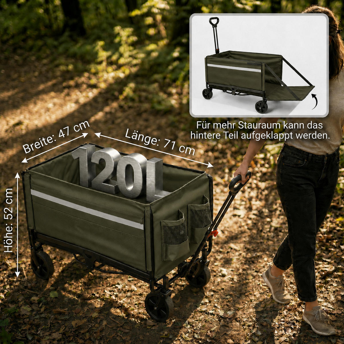 BOLLERWAGEN faltbar 120L, Grün - Grün, Metall (47/51/70cm) - Albatros