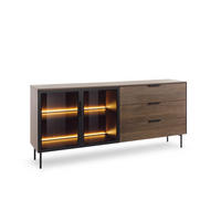 SIDEBOARD LUMI 181 cm Eiche Dunin - mit 2 Glastüren (links) und 3 Schubladen (rechts) - Eichefarben/Schwarz, Holz/Holzwerkstoff (181/83/39cm) - Ravio