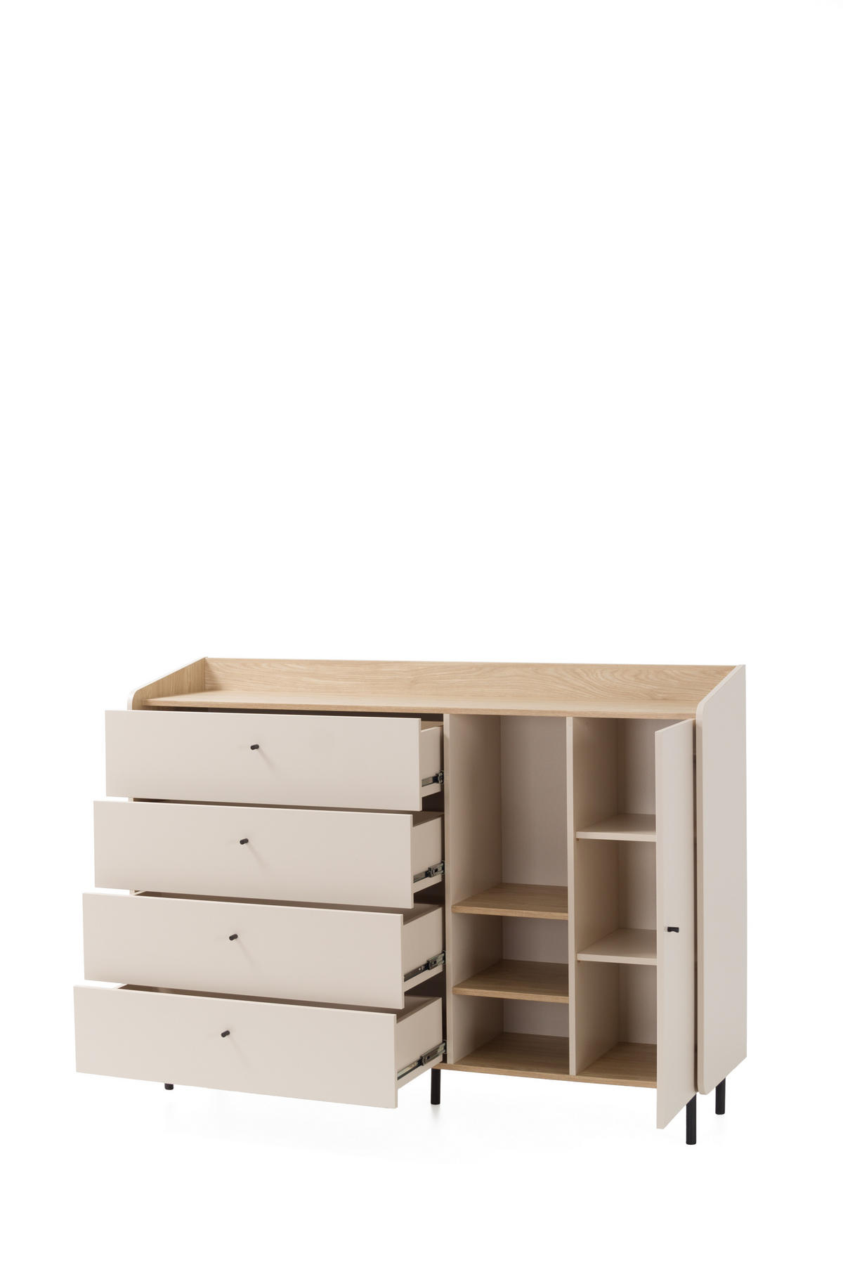 KOMMODE VETTA 155/115/42cm mit 4 Schubladen 1 Türen Beige - Beige, Holzwerkstoff (155/115/42cm) - MASSENO