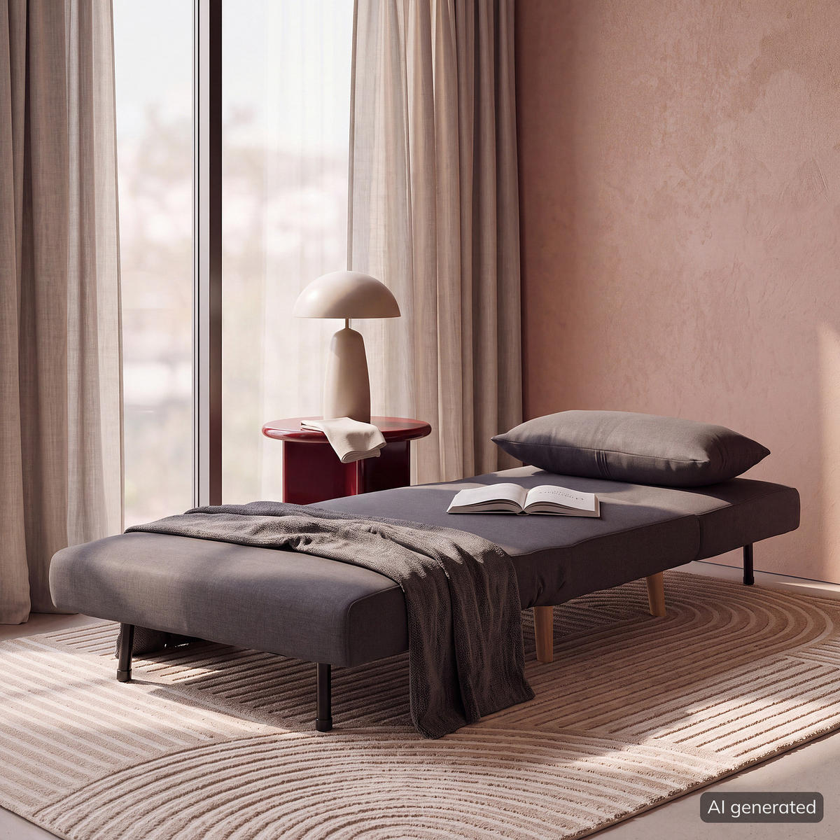 SCHLAFSESSEL - Textil / Teilmassivholz - Dunkelgrau/Buchefarben, Holz/Buchenholz (77/81/90cm) - home24