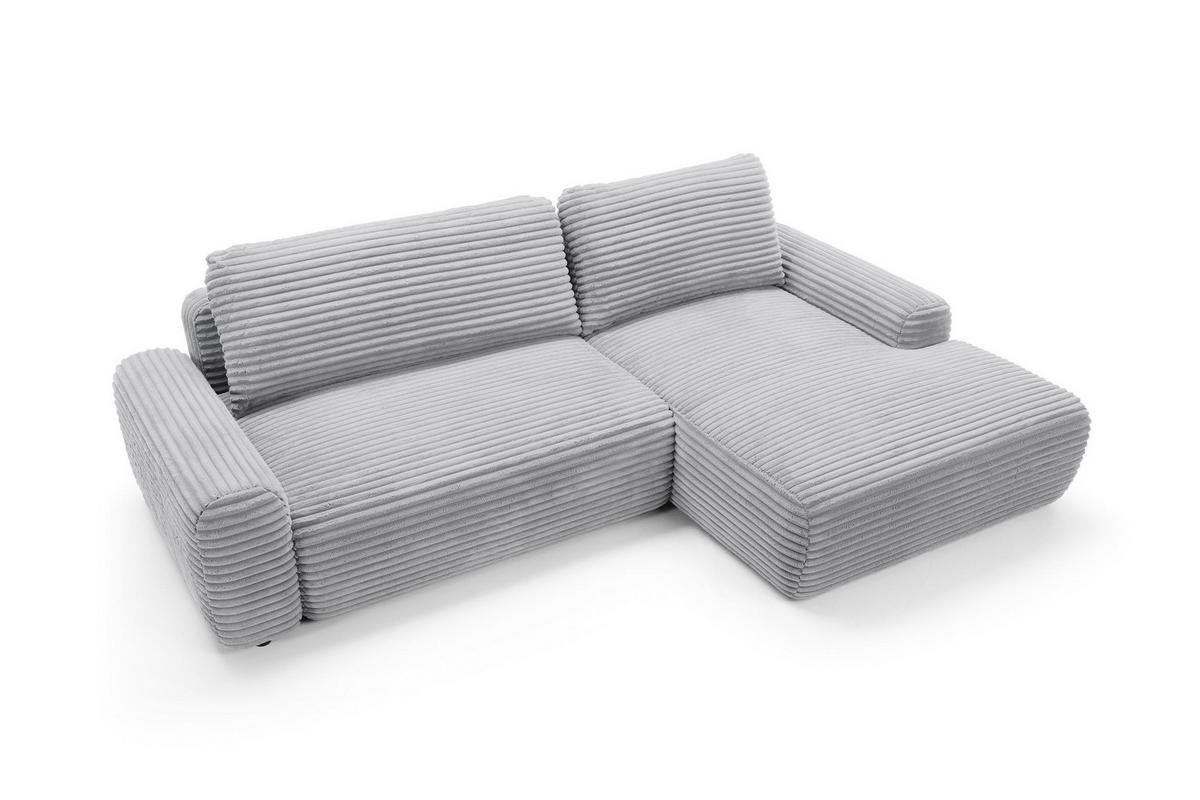 ECKSOFA OSSO Grau Velours-Stoff mit Schlaffunktion - Grau, Holz (264/162cm) - MASSENO