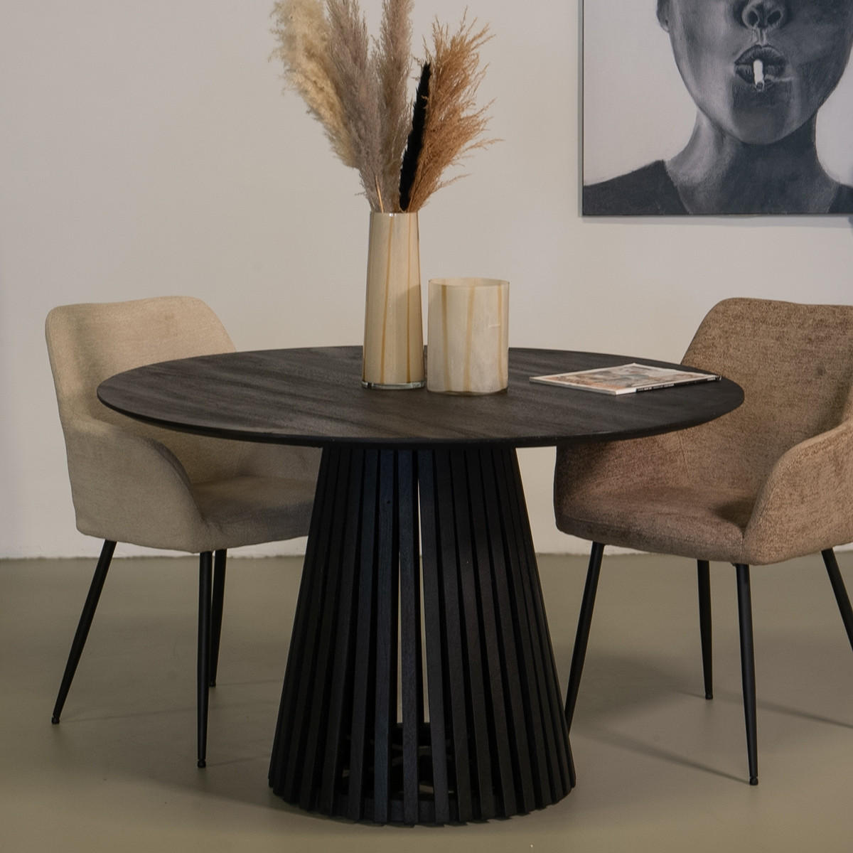ESSTISCH rund aus Akazienholz 120cm, schwarz - Schwarz, Holz (120/120/76cm) - Giga Meubel