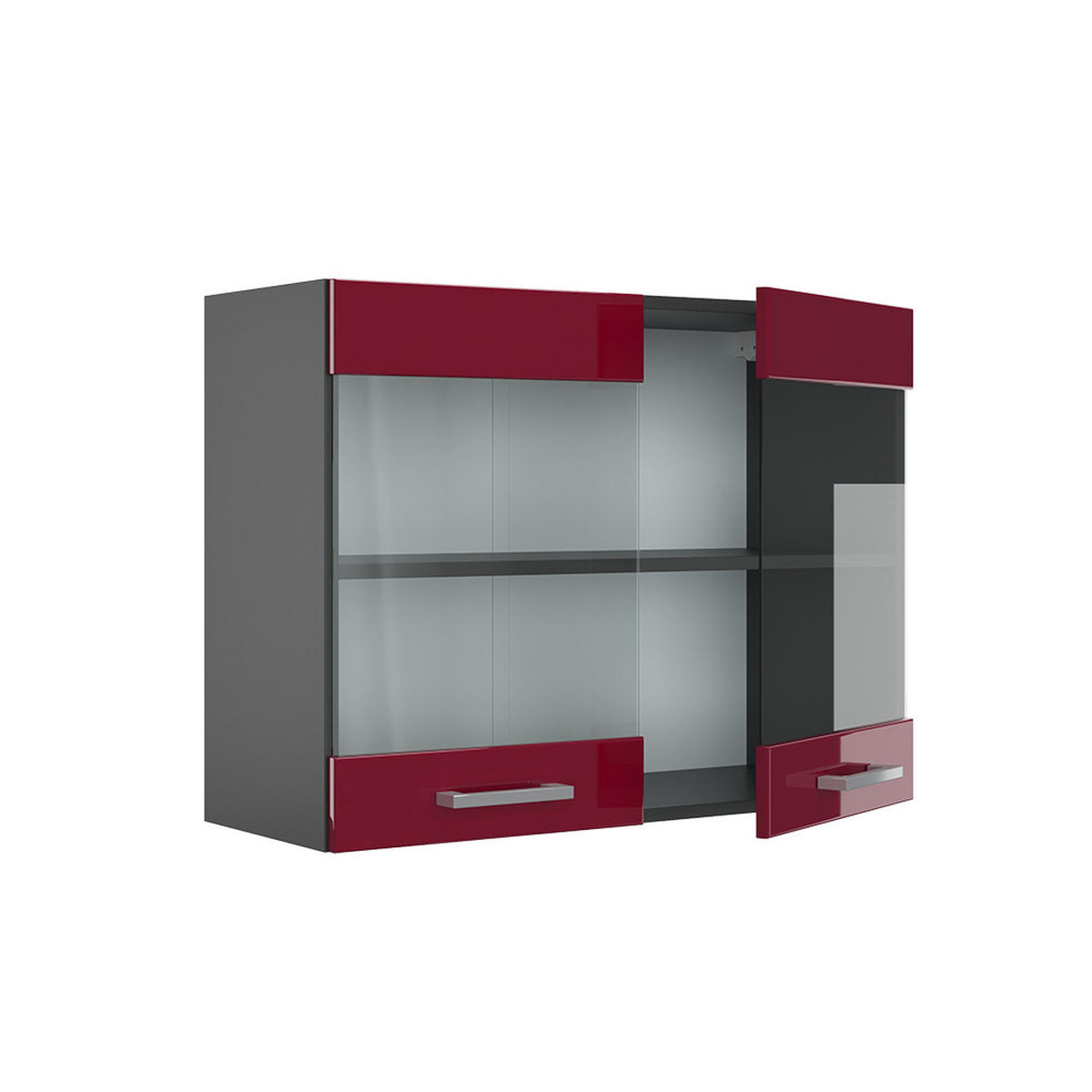 KÜCHENGLASSCHRANK R-Line Rot Hochglanz 80 cm - Bordeaux/Anthrazit, Holzwerkstoff (80/60/31cm) - Vicco