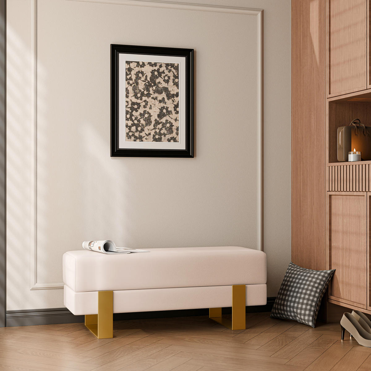 POLSTERBANK RIVA 80 cm Gold / Beige ,Metallgestell - Beige, Metall (80/47/35cm) - Idohome