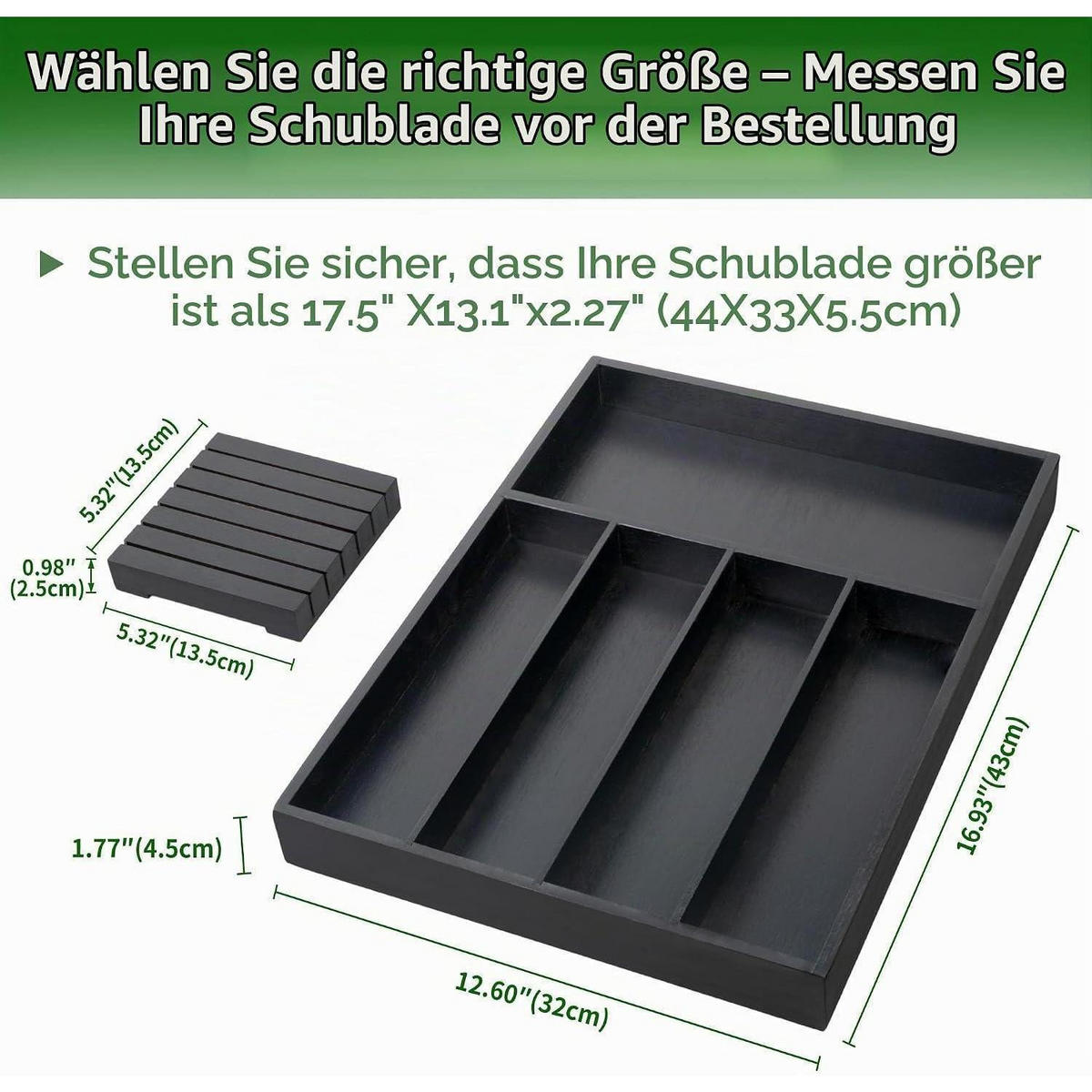 BESTECKEINSATZ mit Messerblock Schwarz - Schwarz, Naturmaterialien (32/4.5/43cm)