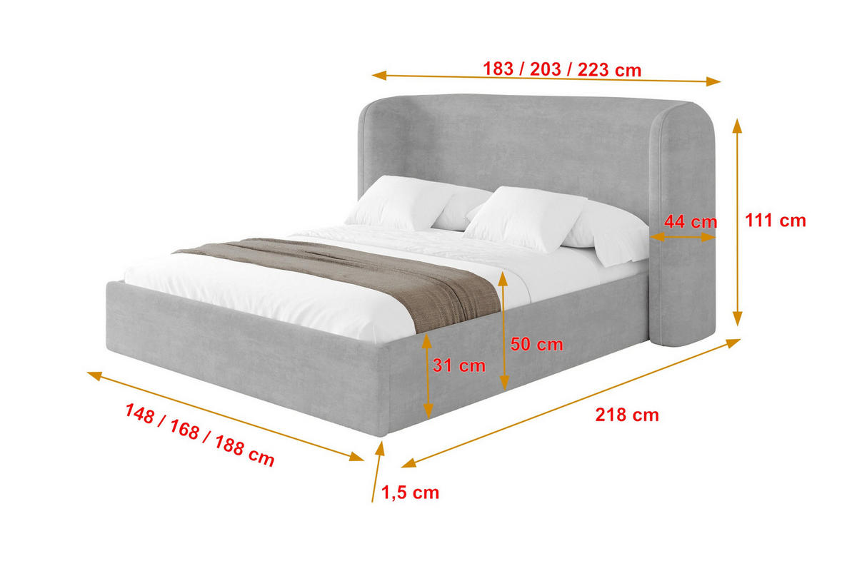 POLSTERBETT mit Bettkasten und Lattenrost, Boxbett ohne Matratze - ESTI 160x200 Grau - Hellgrau, Holzwerkstoff/Textil (160/200cm) - ALTDECOR
