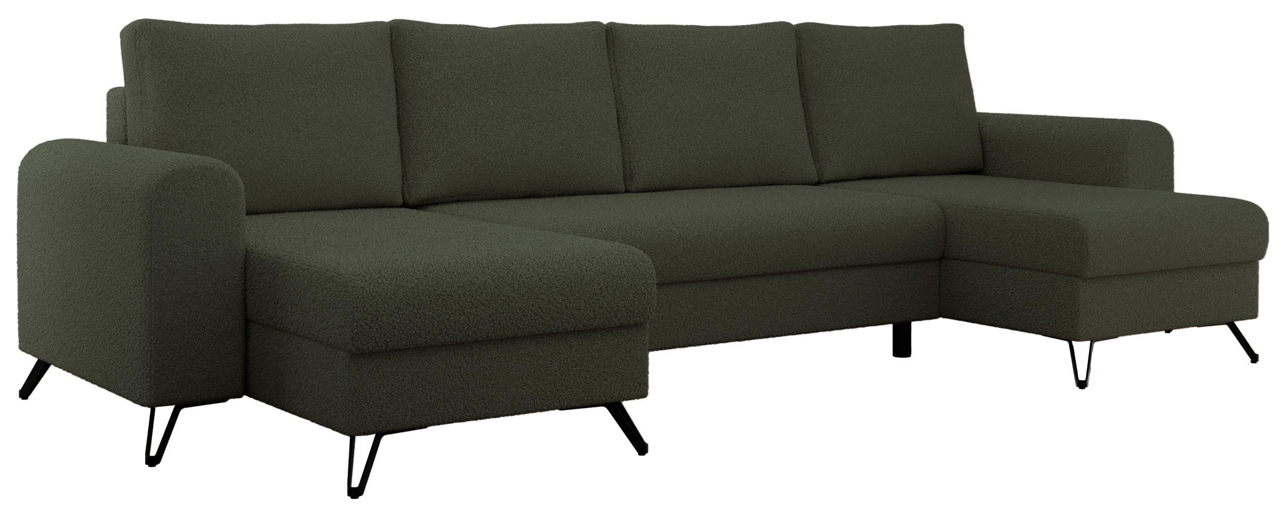 WOHNLANDSCHAFT AXEL U Boucle Grün - Schwarz/Grün, Textil/Metall (312/90/140cm) - MKS