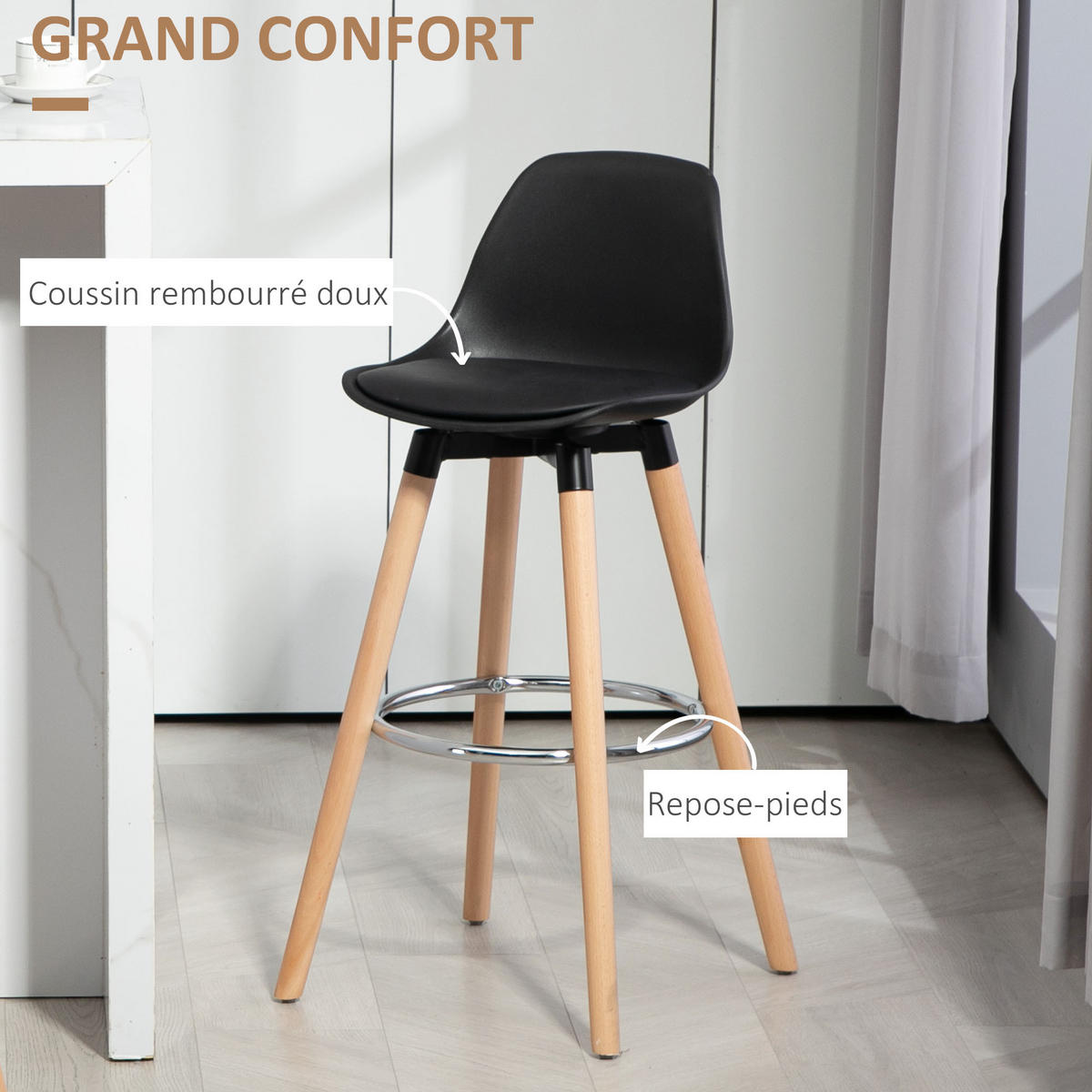 BARHOCKER 2er-Set DE-14790 gepolstert mit Buchenholzgestell Schwarz - Schwarz, Holzwerkstoff (43/91/43cm) - ComfortXL