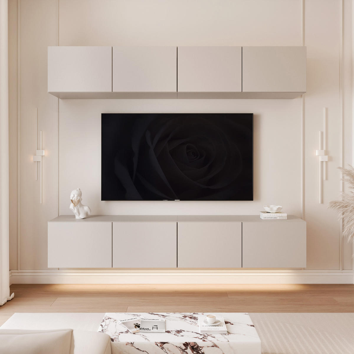 WOHNWAND ANGEL I Kaschmir hängend mit LED-Beleuchtung 200 cm - Kaschmir, Holzwerkstoff (200/36/40cm) - Idohome