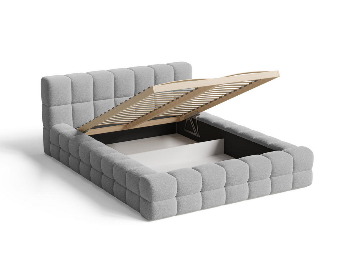 POLSTERBETT 180x200 mit Bettkasten, Lattenrost und Kopfteil, Eleganter Bouclé-Stoffbezug Grau - Grau, Holz (180/200cm) - Chilly