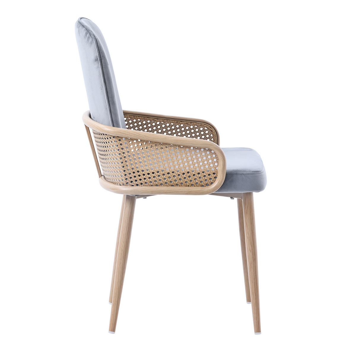 ESSZIMMERSTUHL 6er-Set Samt mit Rattan-Design Grau - Grau, Holz (43/90/41cm) - Meubliv