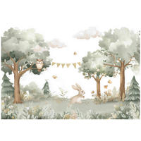 FOTOTAPETE Wald Tiere Grün 350x250 cm - Multicolor, Papier (350/250cm) - Wallarena