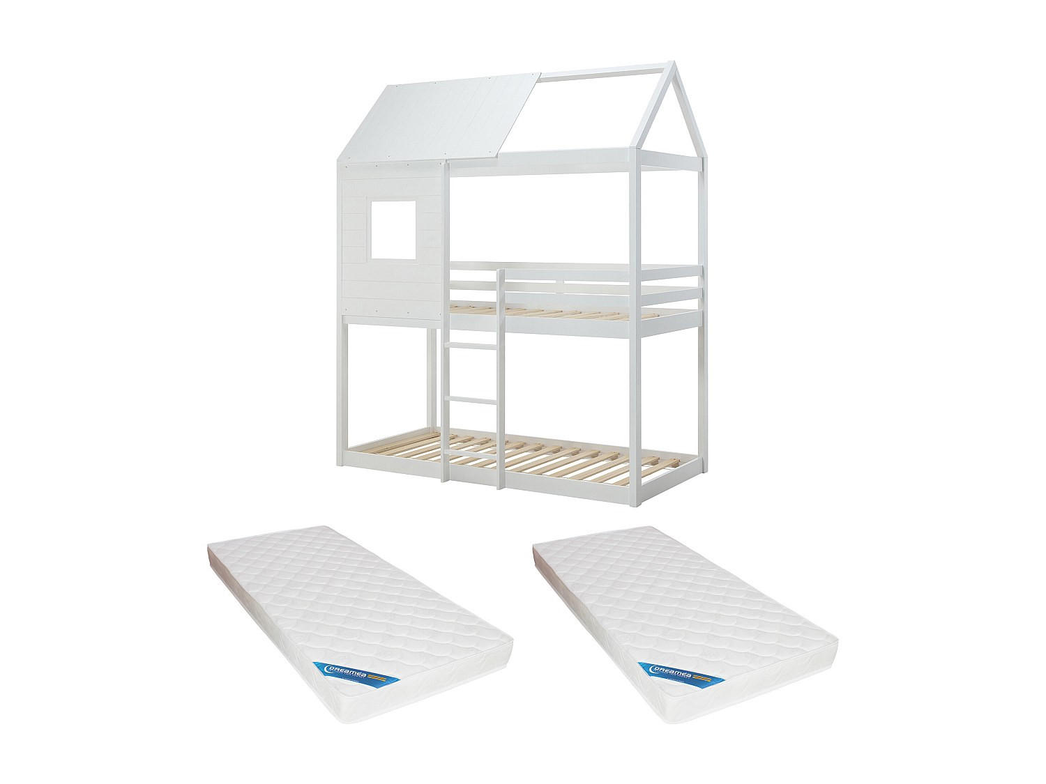 HAUSBETT - 2 Personen - Holz, Platte, Holz, Platte - Weiß - - Weiß, Holz (90/190cm) - Vente-Unique