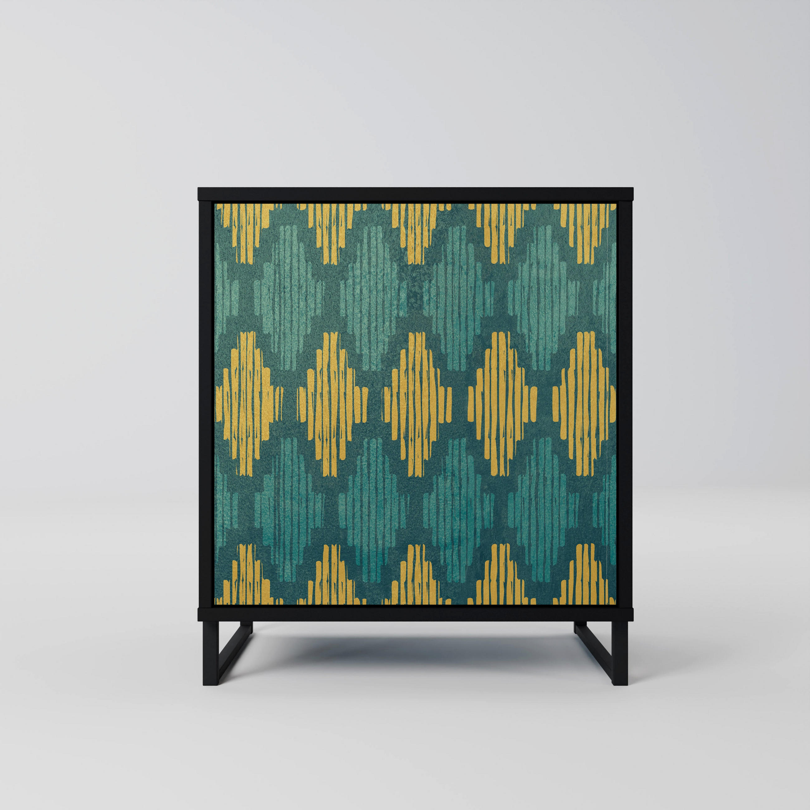 SIDEBOARD POLYGONS, Schwarz, 57,5x42x67,5 cm, Schwarze Metall-Rahmenfüße - Multicolor/Schwarz, Holzwerkstoff/Metall (57.5/67.5/42cm) - SpaceRebels