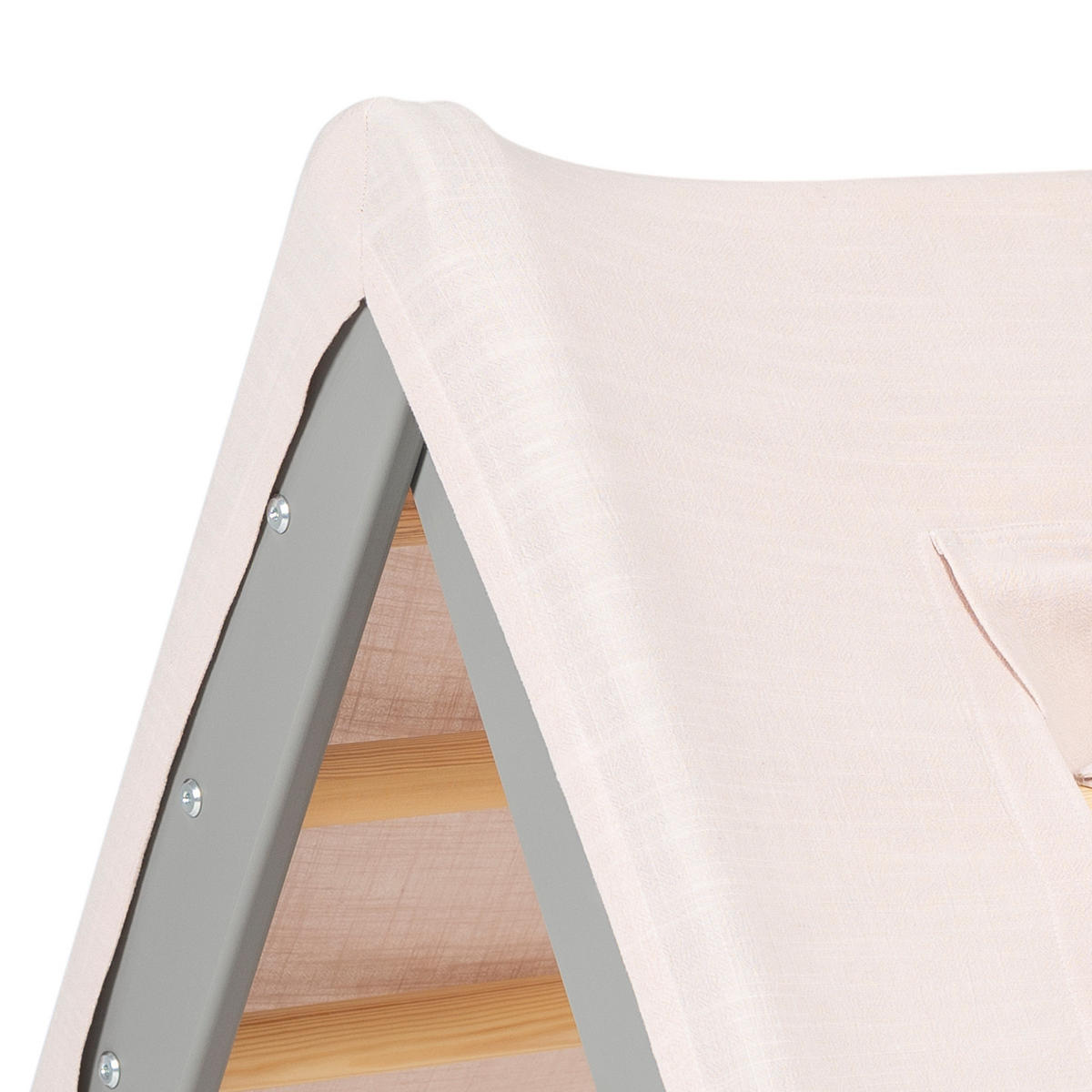 KLETTERDREIECK Haus für Kinder mit Rosa Dach, Zarter Stoff, Montessori, Grau - Rosa/Grau, Holz (59.5/59/60cm) - MeowBaby
