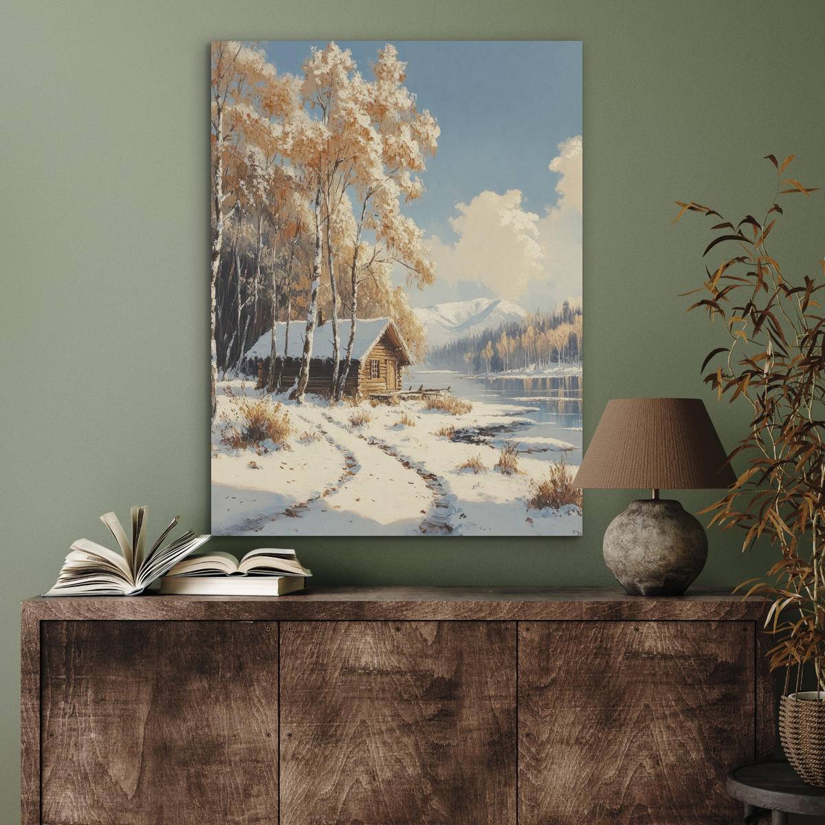 AKUSTIKPANEEL Winter - Schnee - Zuhause - Natur 60x80 cm - Hellbraun, Textil (60/0.9/80cm) - MuchoWow