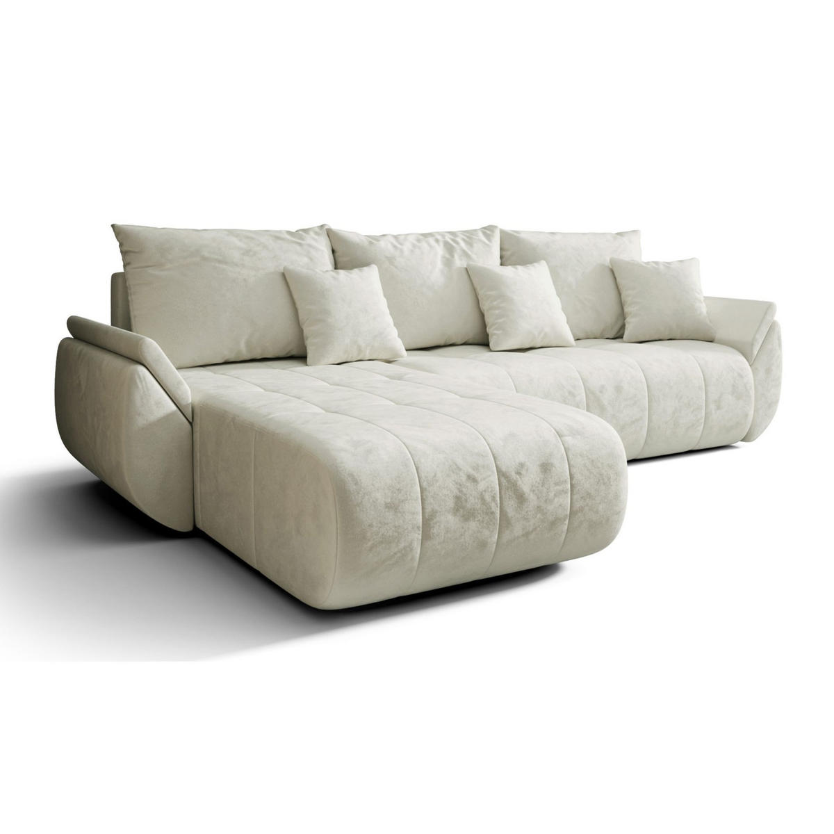 ECKSOFA Romuldi mit Schlaffunktion, Creme Samt, linksseitig - Creme/Schwarz, Kunststoff/Textil (280/185cm) - Selsey