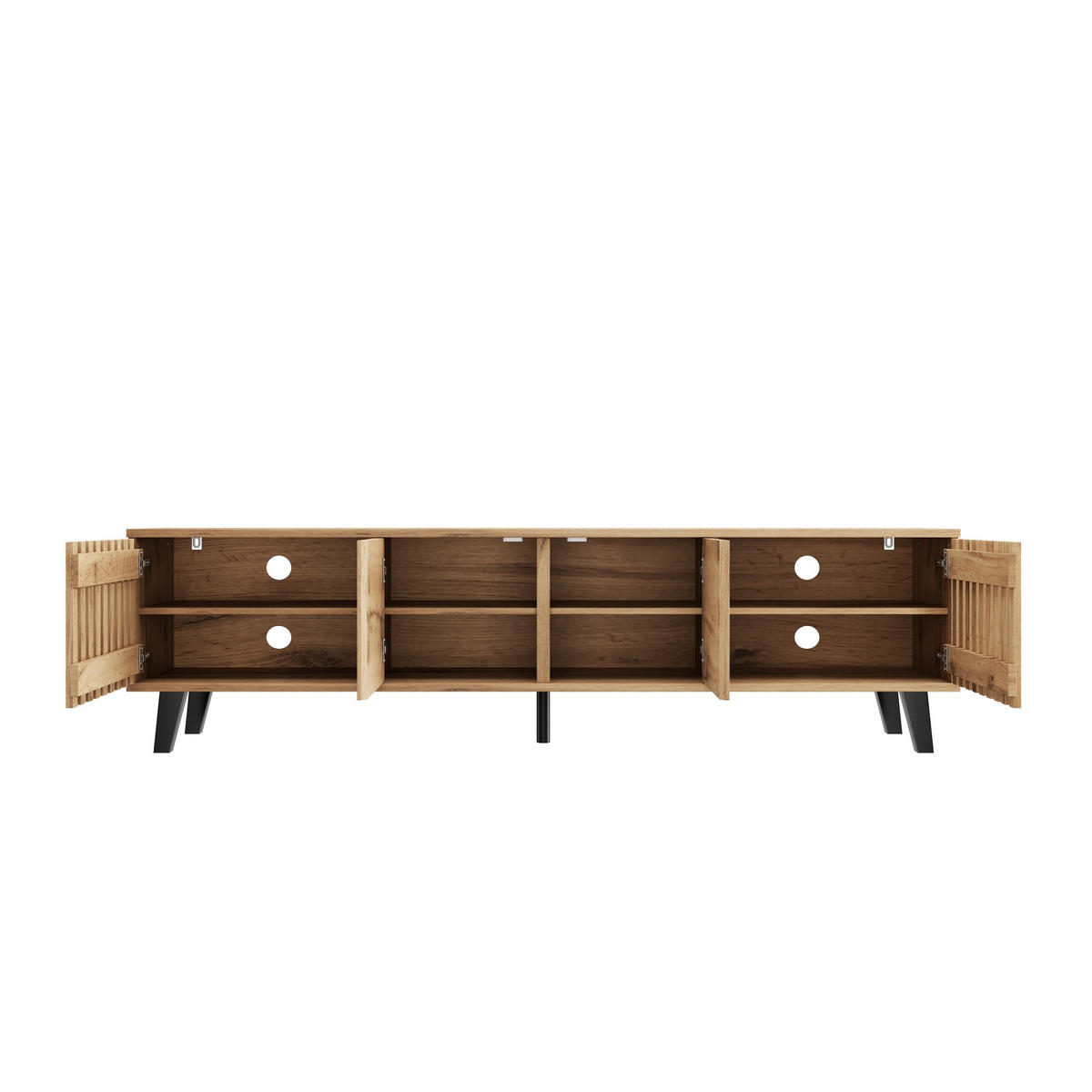 TV-SCHRANK aus Spanplatte 180x40x55 cm Naturholzfarben mit 8 Fächern, 4 Türen und offener Ablage - Hellbraun, Holzwerkstoff (180/55/40cm) - Modfu