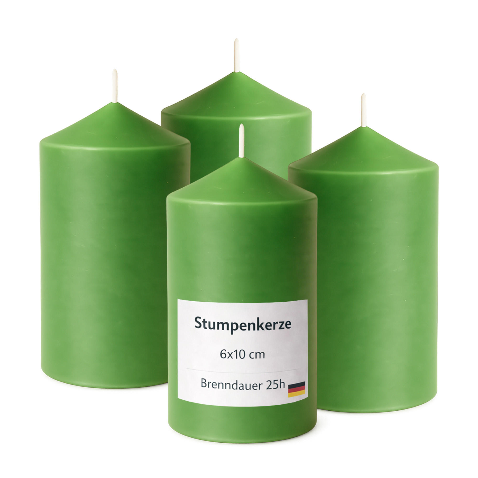 STUMPENKERZEN (4er Pack) Ø6cm x 10cm - Grün - Grün, Naturmaterialien (10cm) - HS Candle