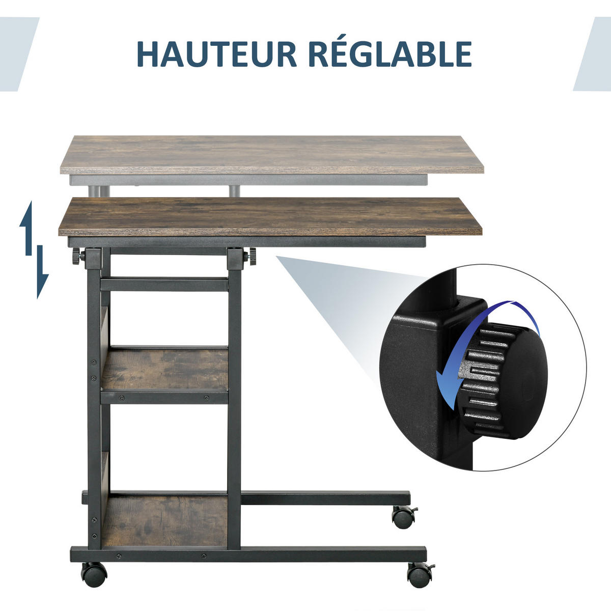 LAPTOPTISCH DE-14861 höhenverstellbar mit 2 Regalen Braun - Braun, Holzwerkstoff (80/40/82cm) - ComfortXL