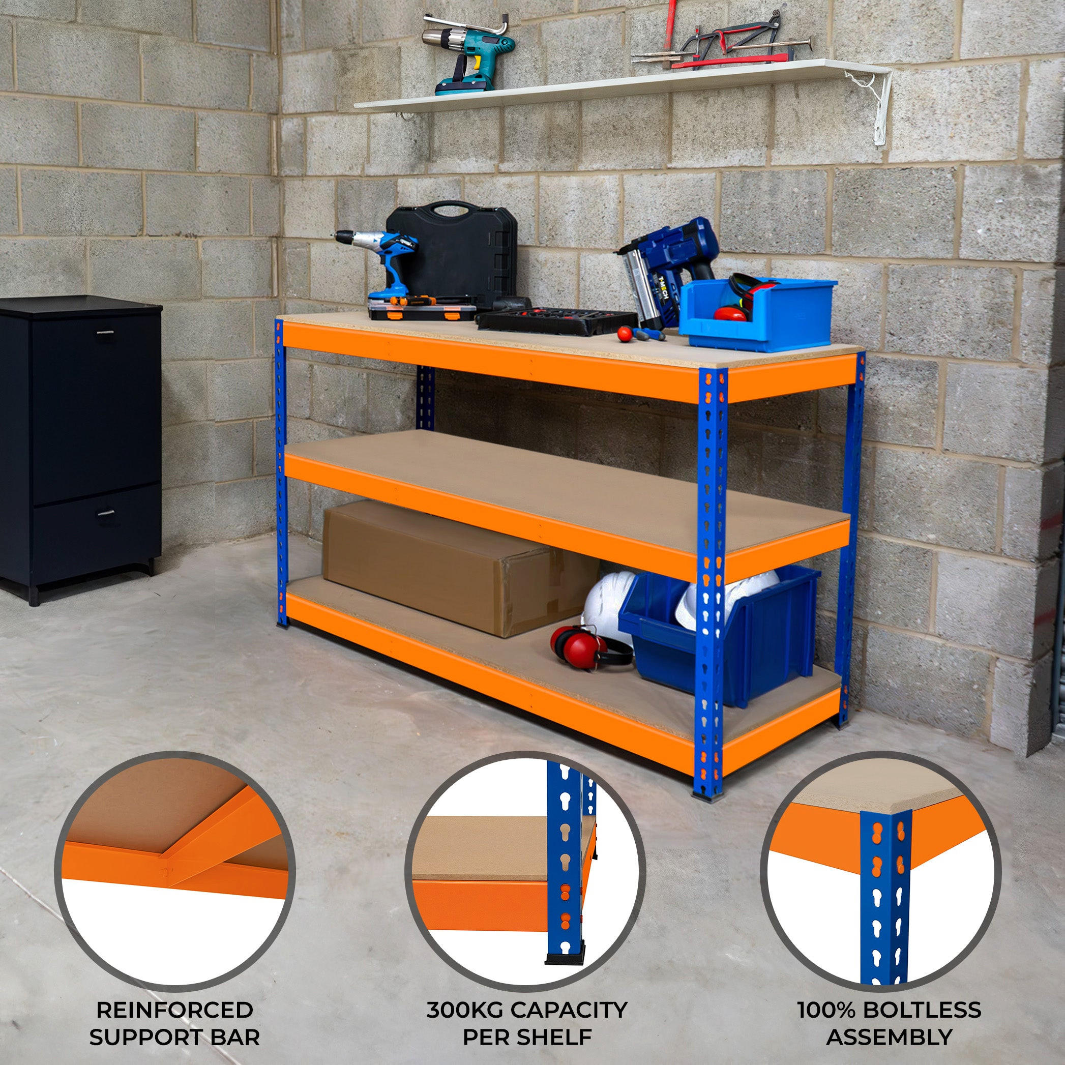 WERKBANK S-Rax Zusätzlicher Regalboden – 120cm x 60cm - Orange, Holzwerkstoff (120/8.5/60cm)