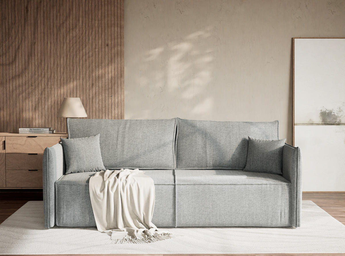 SOFA MIT SCHLAFFUNKTION Obra Blau grau Webstoff - Blaugrau/Schwarz, Holz/Holzwerkstoff (220/70/107cm) - Maison de Reve