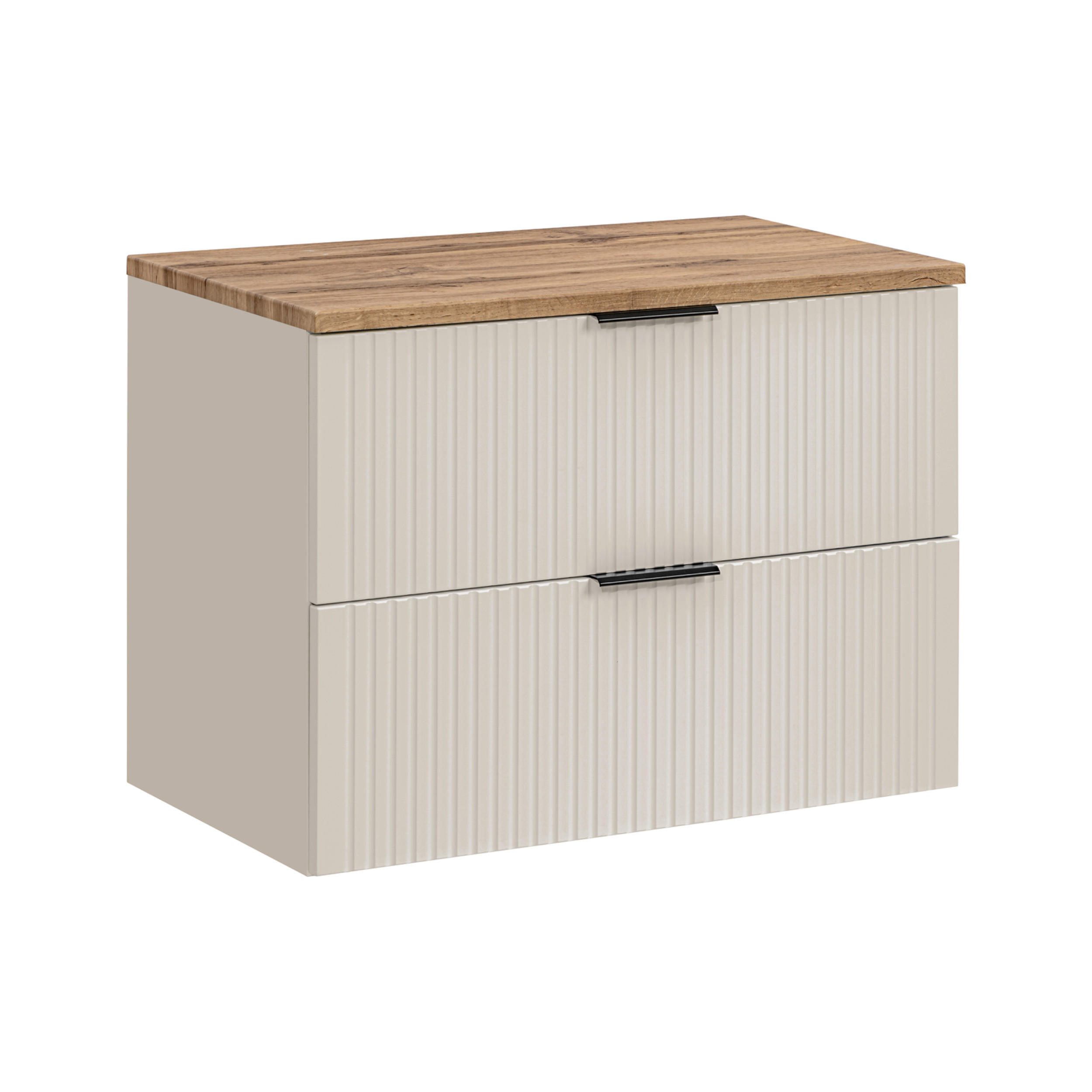 WASCHBECKENUNTERSCHRANK ADEN SET2 Profilierte Fronten Kaschmir - Kaschmir/Schwarz, Glas/Holzwerkstoff (80/60/46cm) - Komodee