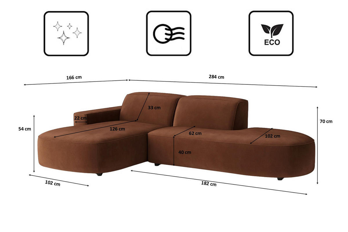 ECKSOFA Cursal Atelier, Stoff Salvador, Dunkelbraun, Links - Dunkelbraun, Holz (284/166cm) - Kaiser Möbel
