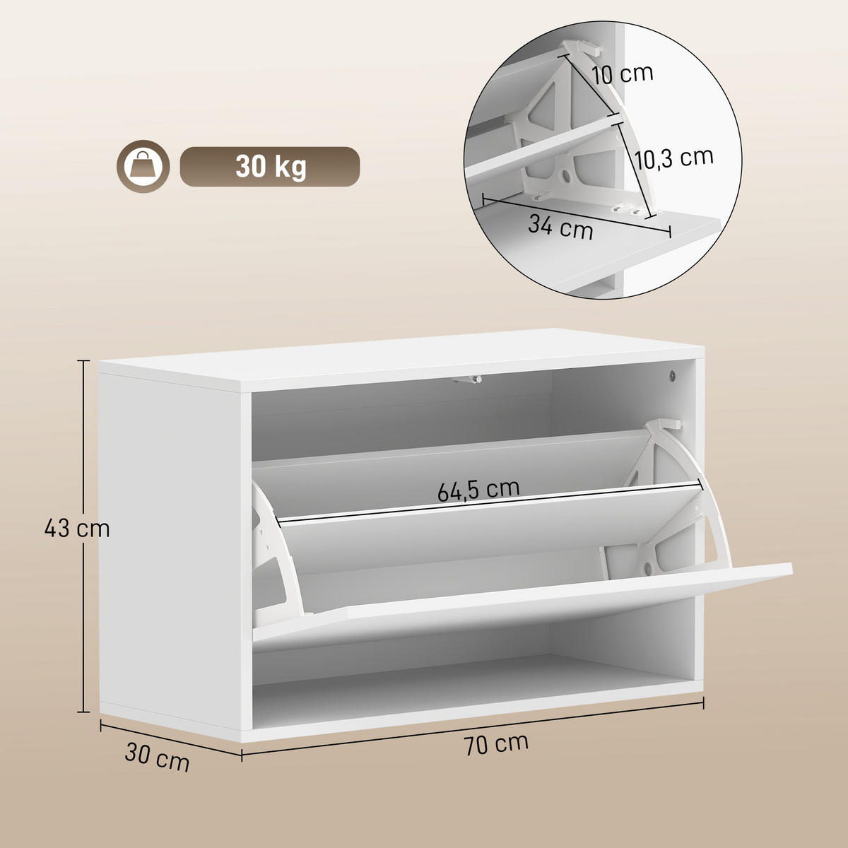 KLAPPSCHUHSCHRANK MDF Spanplatte Weiß - Weiß, Holzwerkstoff (30/43/70cm) - HOMCOM