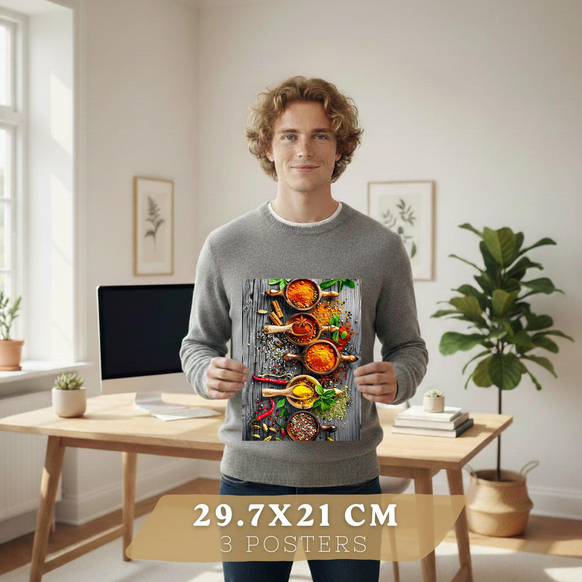 PLAKAT Sada 3 Bylinky A4 Černý rám - černá, papír (29.7/1/21cm) - Nacnic