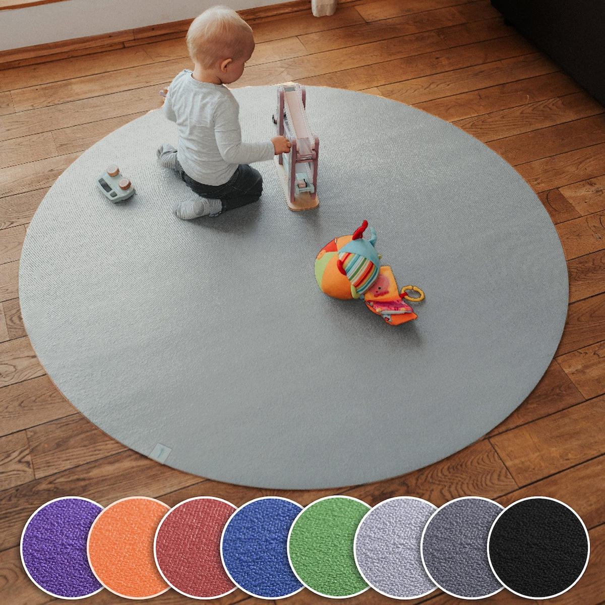 KRABBELMATTE Rund 160cm Hellgrau - Hellgrau, Textil (160/160cm) - Sanosoft