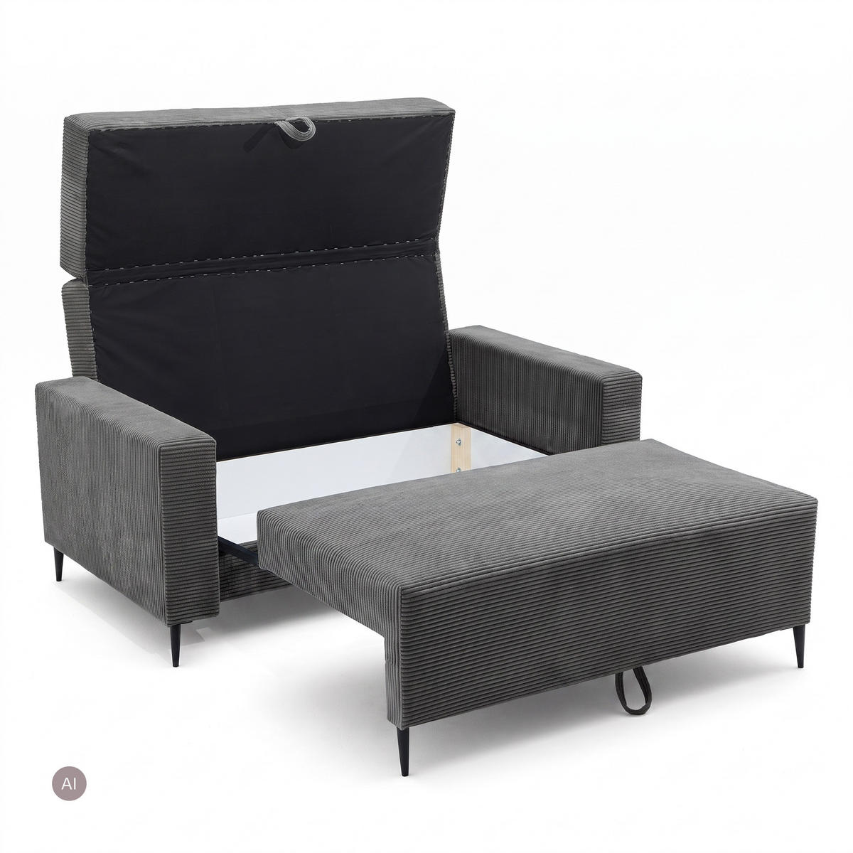 3-SITZER-SOFA EDEL mit Schlaffunktion und Bettkasten, Cordstoff Grau - Schwarz/Grau, Holz/Textil (165/94/100cm) - NACANAPA